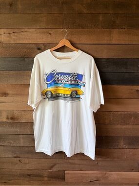 Vintage Corvette Stingray Single Stitch Chevrolet Graphic T Shirt White USA